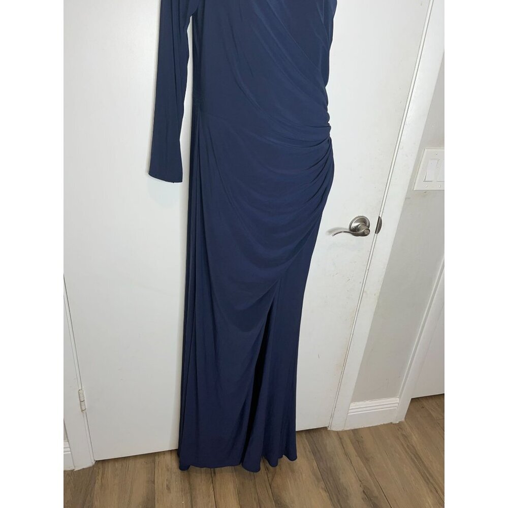 LEENA MAC DUGGAL One-Shoulder Navy Blue Gown SIZE 10 Maxi Dress ELEGANT. - Picture 4 of 9